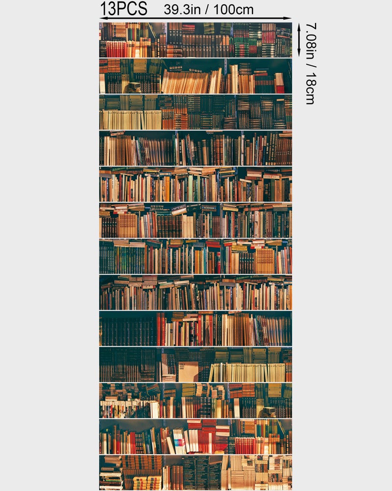 FLFK Stair Decals - Stair Stickers Decals Peel and Stick,Vintage Bookshelf Stair Risers Decals Self-Adhesive for Home Decor, 39.3" W x 7" H x 13Pcs - Image 2